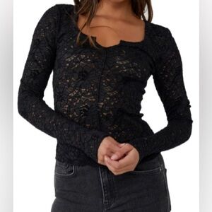 Free People Cloud Ride Floral Lace Long Sleeve sz small